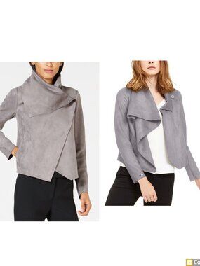 Anne Klein Rocky Shore Faux-Suede Asymmetrical Jacket. Sz L